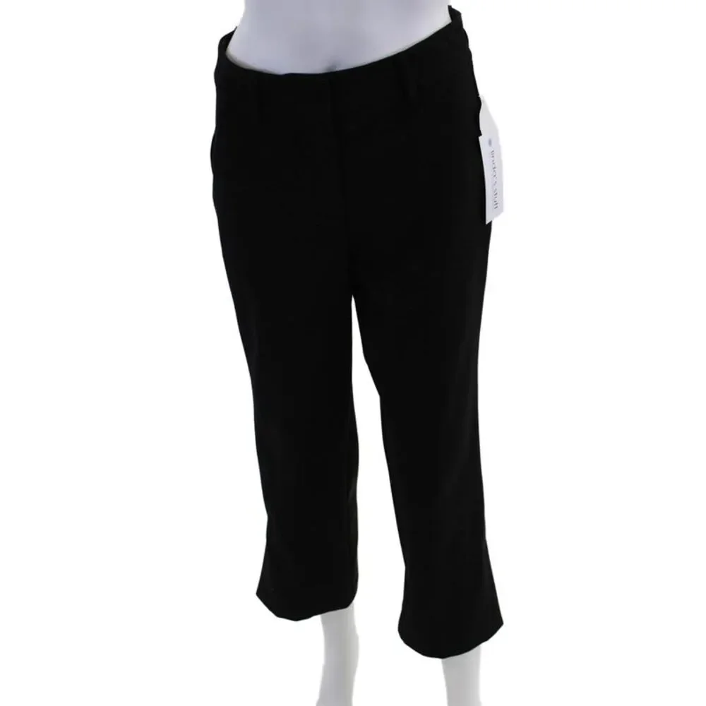Drew Womens Zipper Fly Mid Rise Pleated Straight Leg Crepe Pants Black Size 0